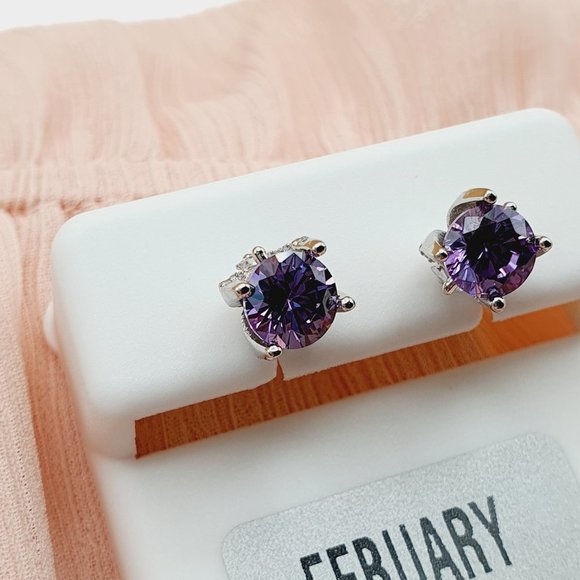 "Birthstone S925 Sterling Silver CZ Stud Earrings for Women/Girl, US19251041 - Picture 4 of 15